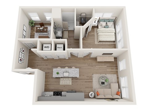 Floor plan for 1 bed, 1 bath, 786 sqft